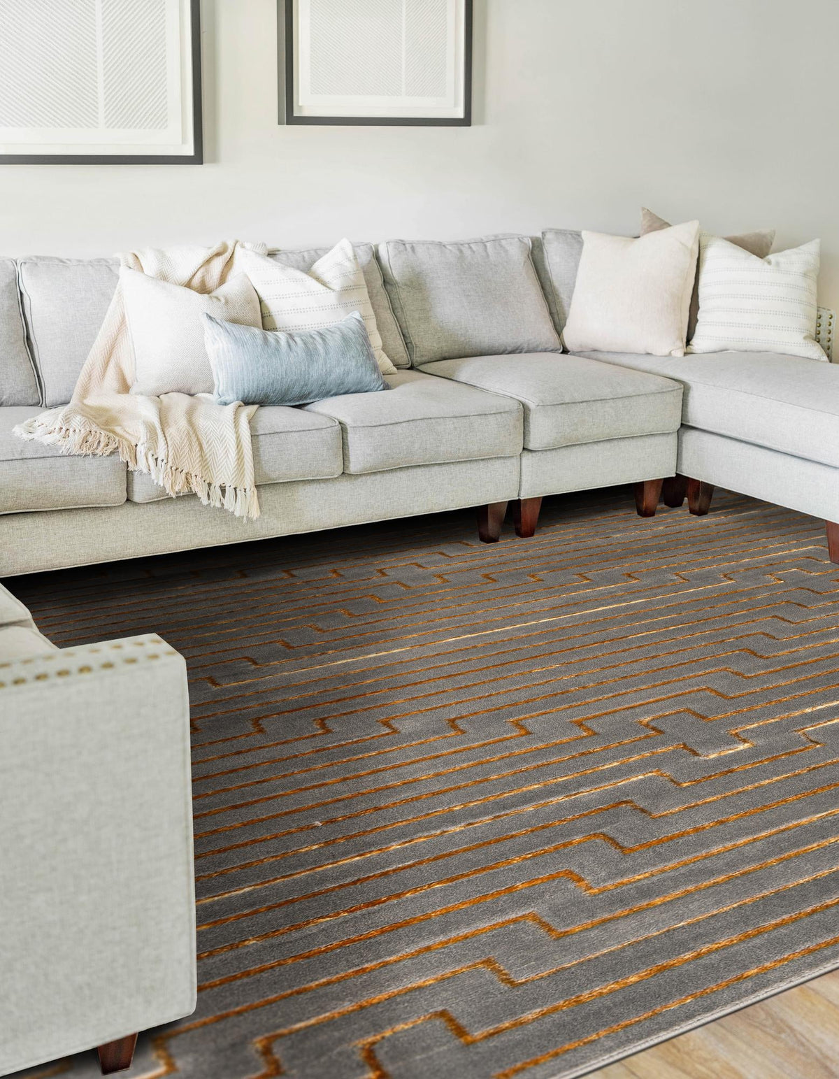 Metropolitan Matrix Collection Area Rug -  Skyline Rectangle Gray and Gold  lifestyle 14