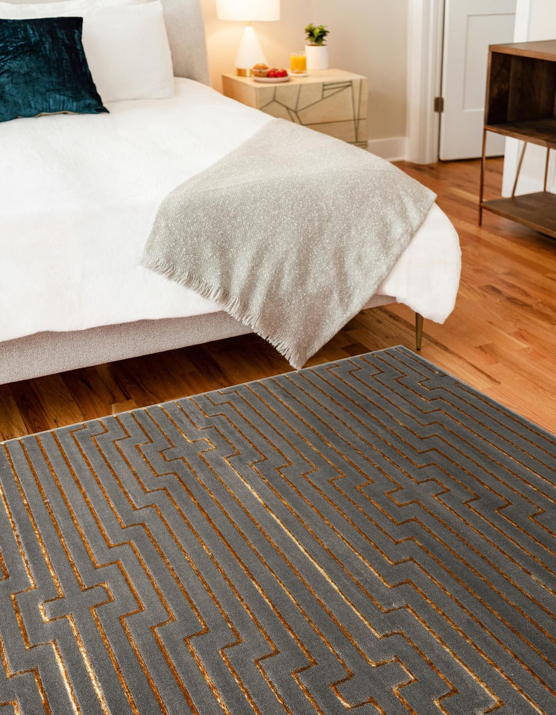 Metropolitan Matrix Collection Area Rug -  Skyline Rectangle Gray and Gold  lifestyle 29