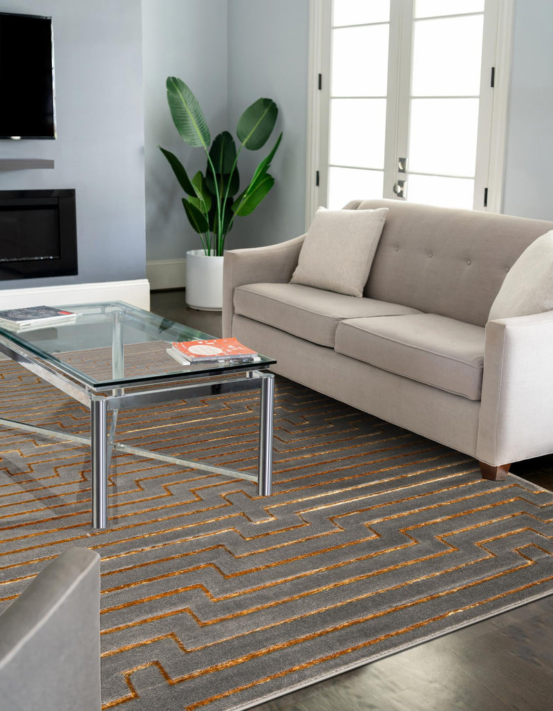 Metropolitan Matrix Collection Area Rug -  Skyline Rectangle Gray and Gold  lifestyle 39