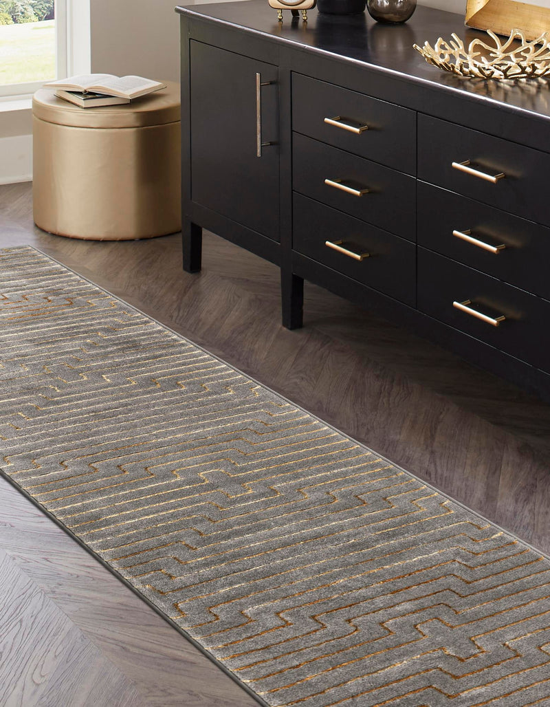Metropolitan Matrix Collection Area Rug -  Skyline Runner Gray and Gold  lifestyle 177