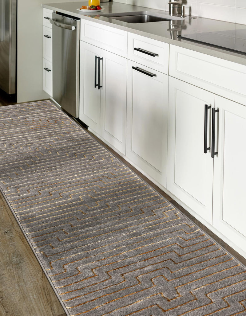 Metropolitan Matrix Collection Area Rug -  Skyline Runner Gray and Gold  lifestyle 207