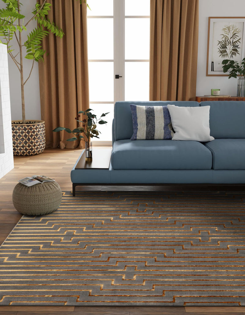 Metropolitan Matrix Collection Area Rug -  Skyline Square Gray and Gold  lifestyle 133