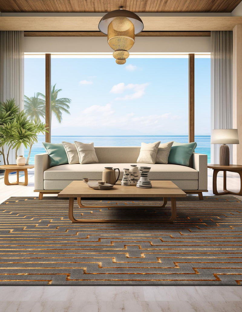 Metropolitan Matrix Collection Area Rug -  Skyline Square Gray and Gold  lifestyle 178