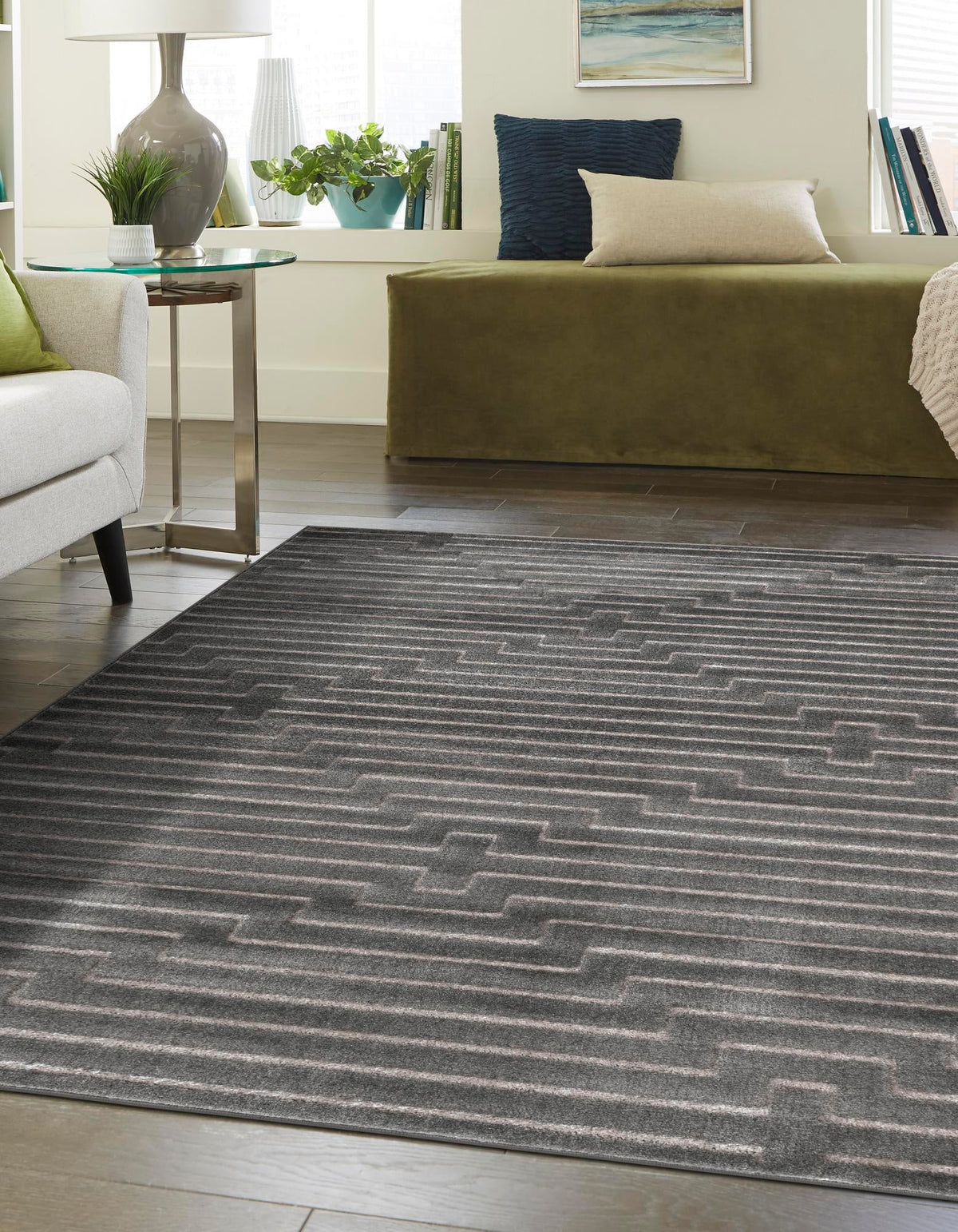 Metropolitan Matrix Collection Area Rug -  Skyline Rectangle Gray and Silver  lifestyle 7