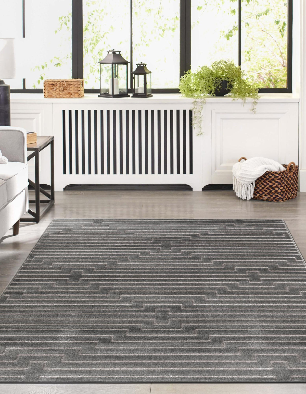 Metropolitan Matrix Collection Area Rug -  Skyline Rectangle Gray and Silver  lifestyle 11