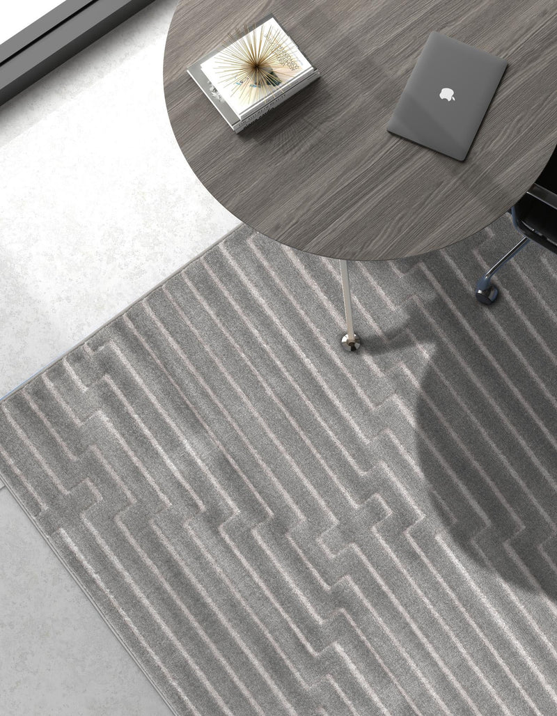Metropolitan Matrix Collection Area Rug -  Skyline Rectangle Gray and Silver  lifestyle 27