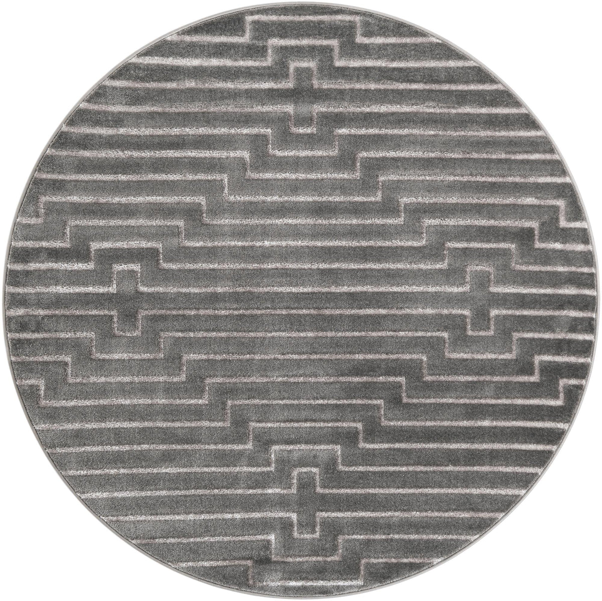 Metropolitan Matrix Collection Area Rug -  Skyline Round Gray and Silver  lifestyle 88