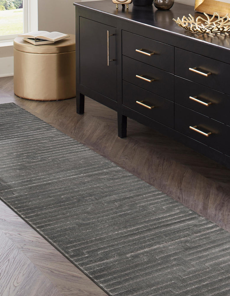 Metropolitan Matrix Collection Area Rug -  Skyline Runner Gray and Silver  lifestyle 134