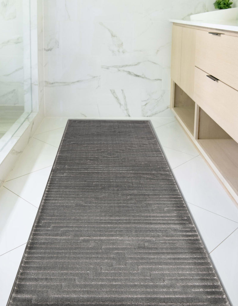 Metropolitan Matrix Collection Area Rug -  Skyline Runner Gray and Silver  lifestyle 179