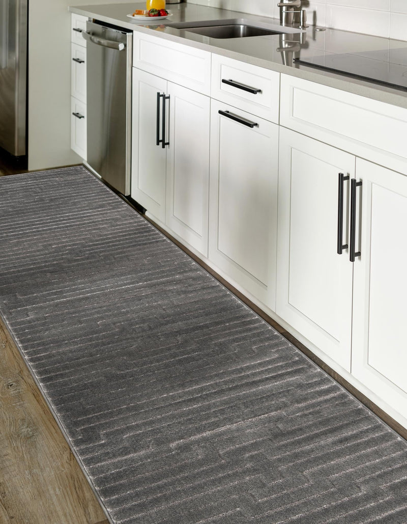 Metropolitan Matrix Collection Area Rug -  Skyline Runner Gray and Silver  lifestyle 209