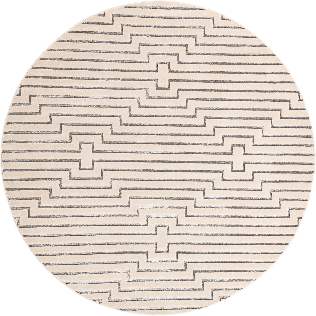 Metropolitan Matrix Collection Area Rug -  Skyline Round White and Silver  lifestyle 57