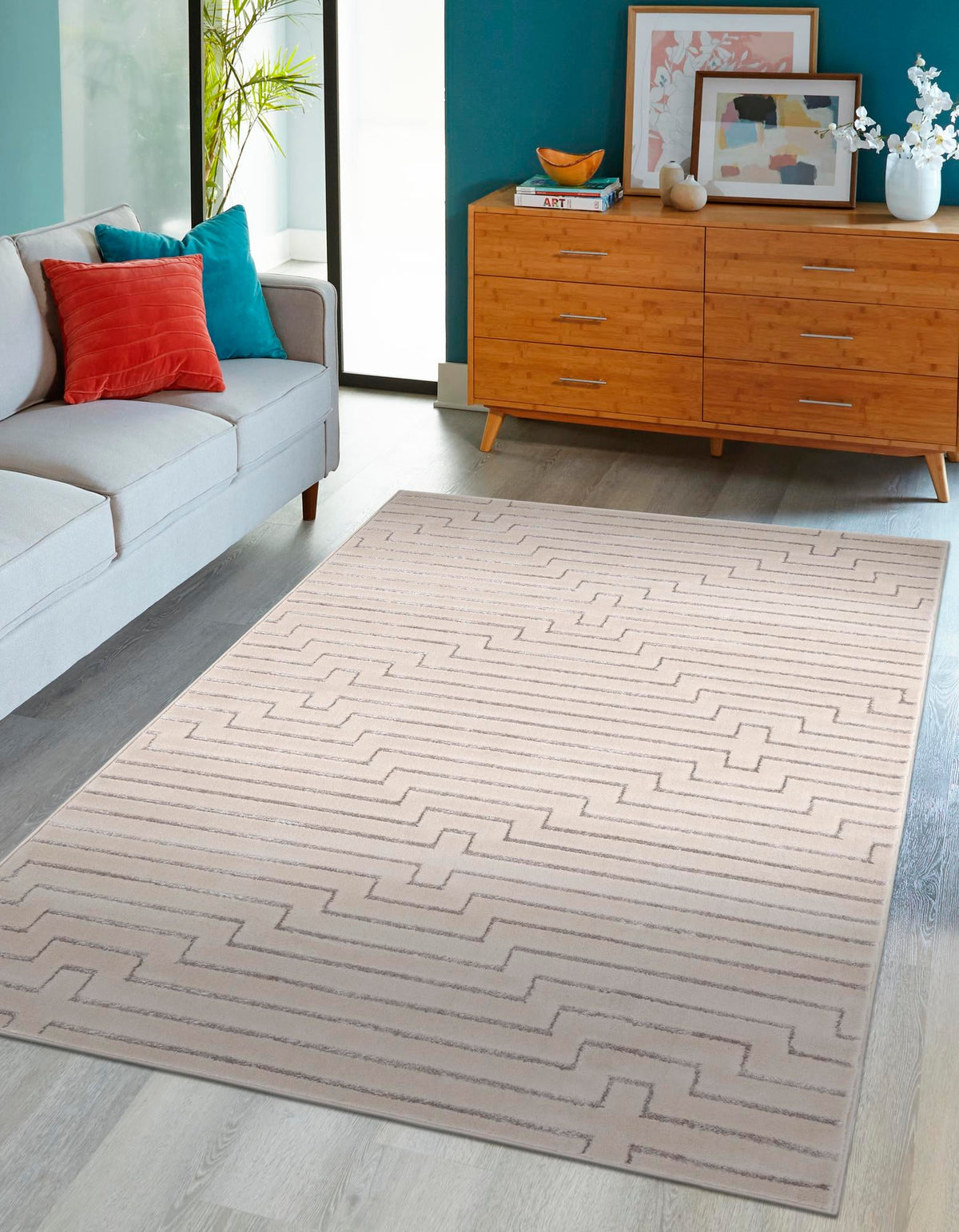 Metropolitan Matrix Collection Area Rug -  Skyline Rectangle White and Silver  lifestyle 6