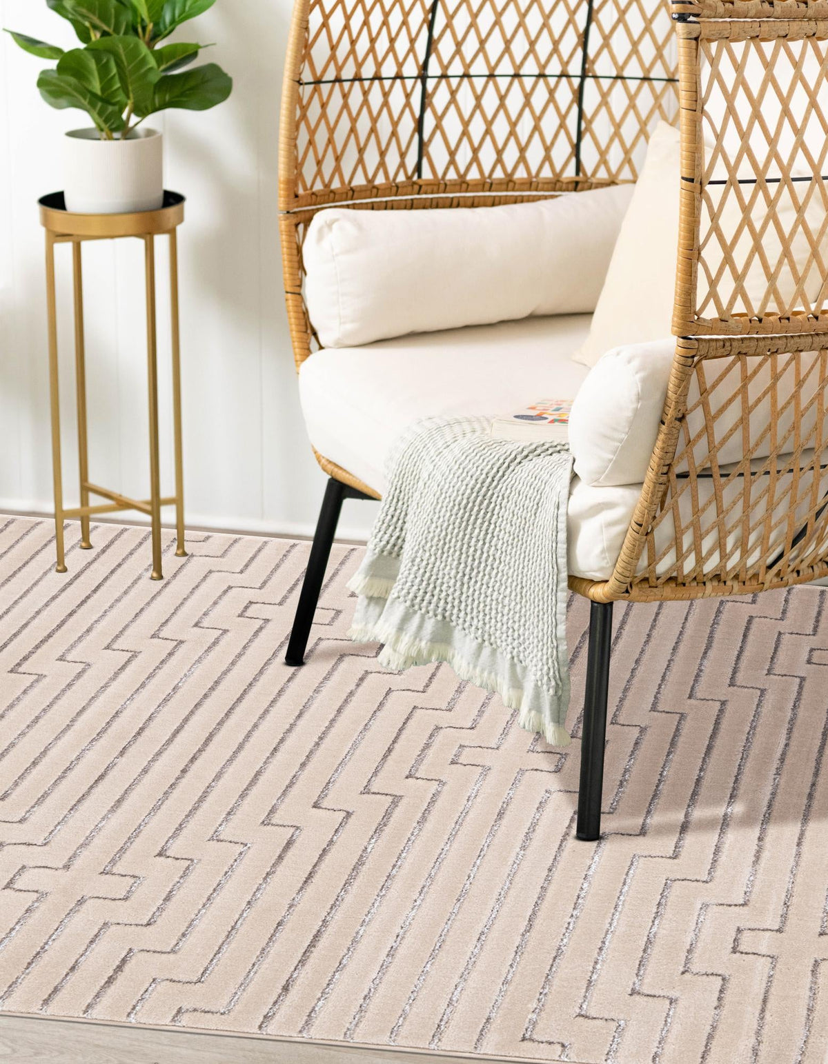 Metropolitan Matrix Collection Area Rug -  Skyline Rectangle White and Silver  lifestyle 14