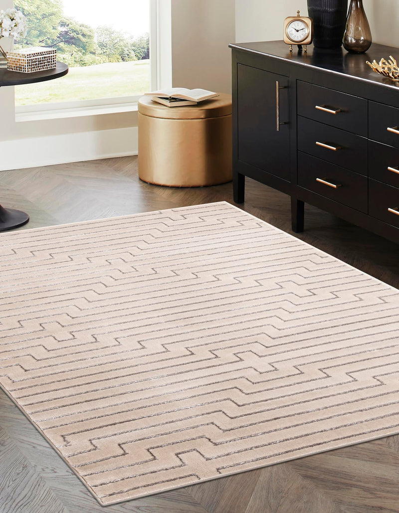 Metropolitan Matrix Collection Area Rug -  Skyline Rectangle White and Silver  lifestyle 30