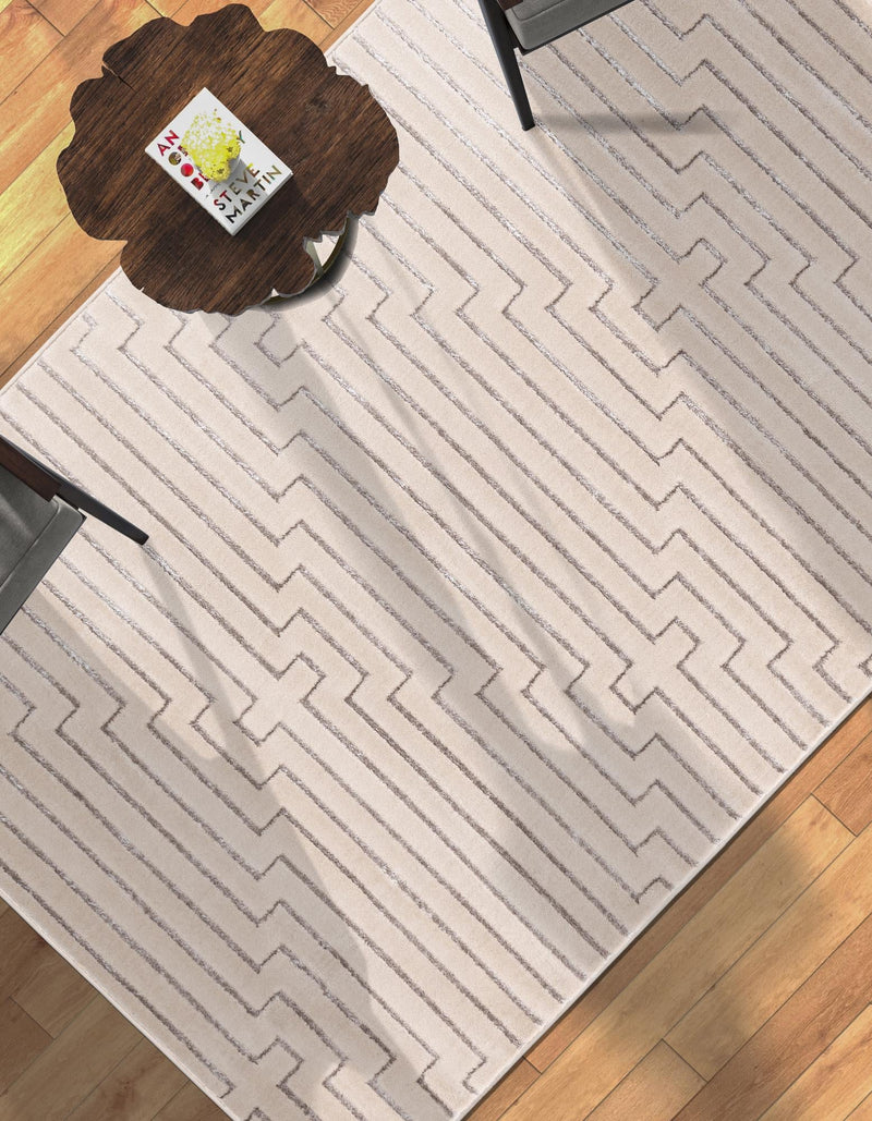 Metropolitan Matrix Collection Area Rug -  Skyline Rectangle White and Silver  lifestyle 42