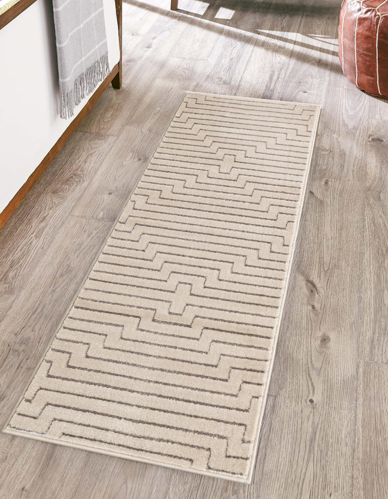 Metropolitan Matrix Collection Area Rug -  Skyline Runner White and Silver  lifestyle 129