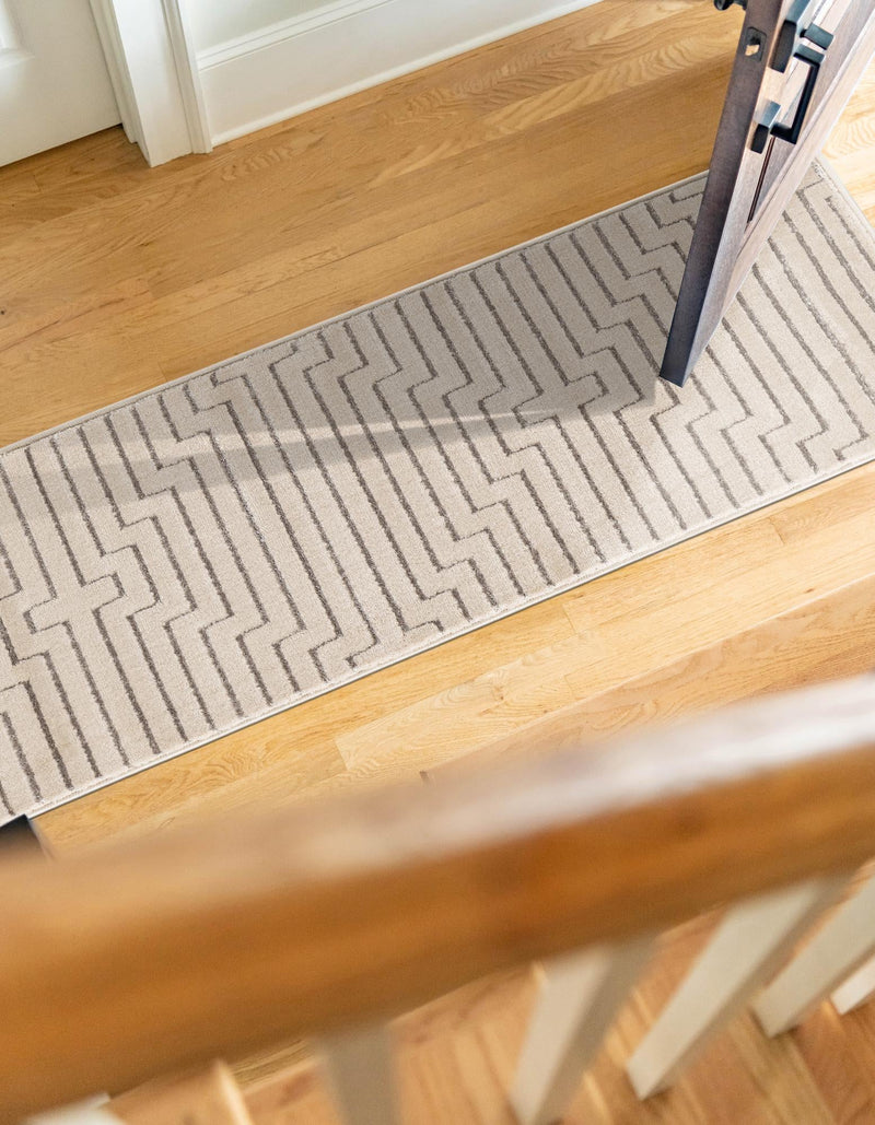 Metropolitan Matrix Collection Area Rug -  Skyline Runner White and Silver  lifestyle 147