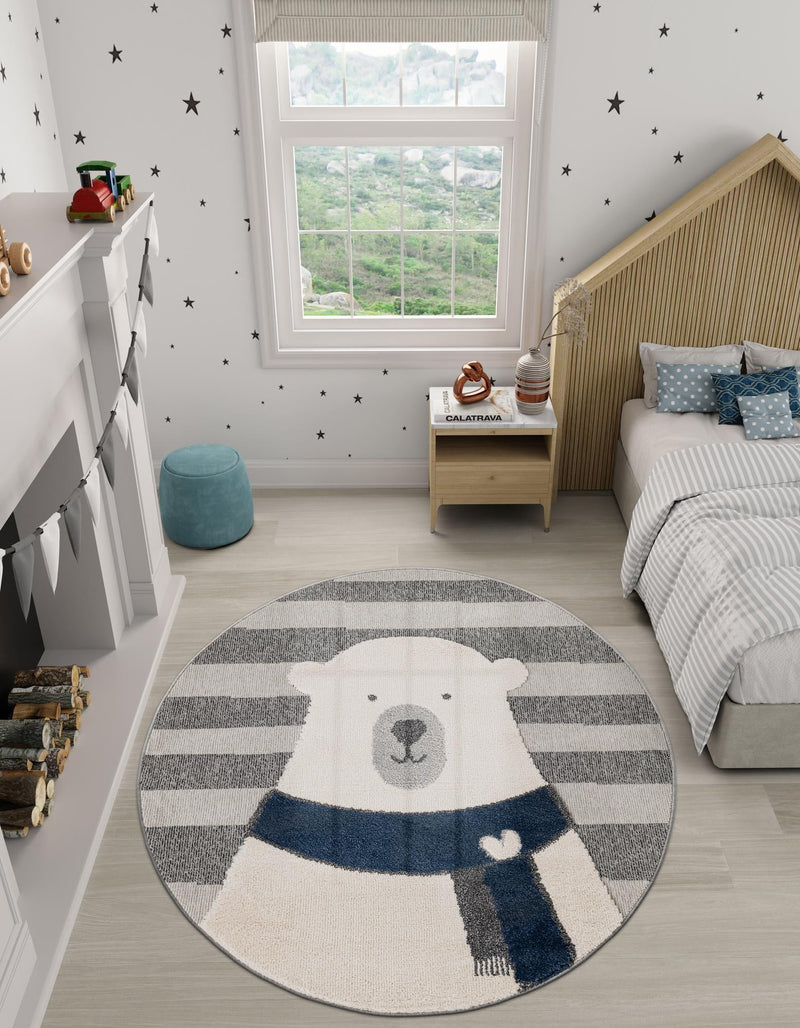 Wonder Tykes Collection Area Rug -  Dreamland Round Gray  lifestyle 37