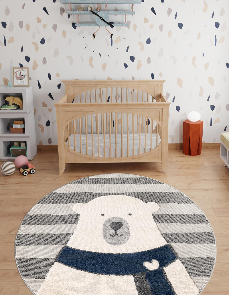 Wonder Tykes Collection Area Rug -  Dreamland Round Gray  lifestyle 40