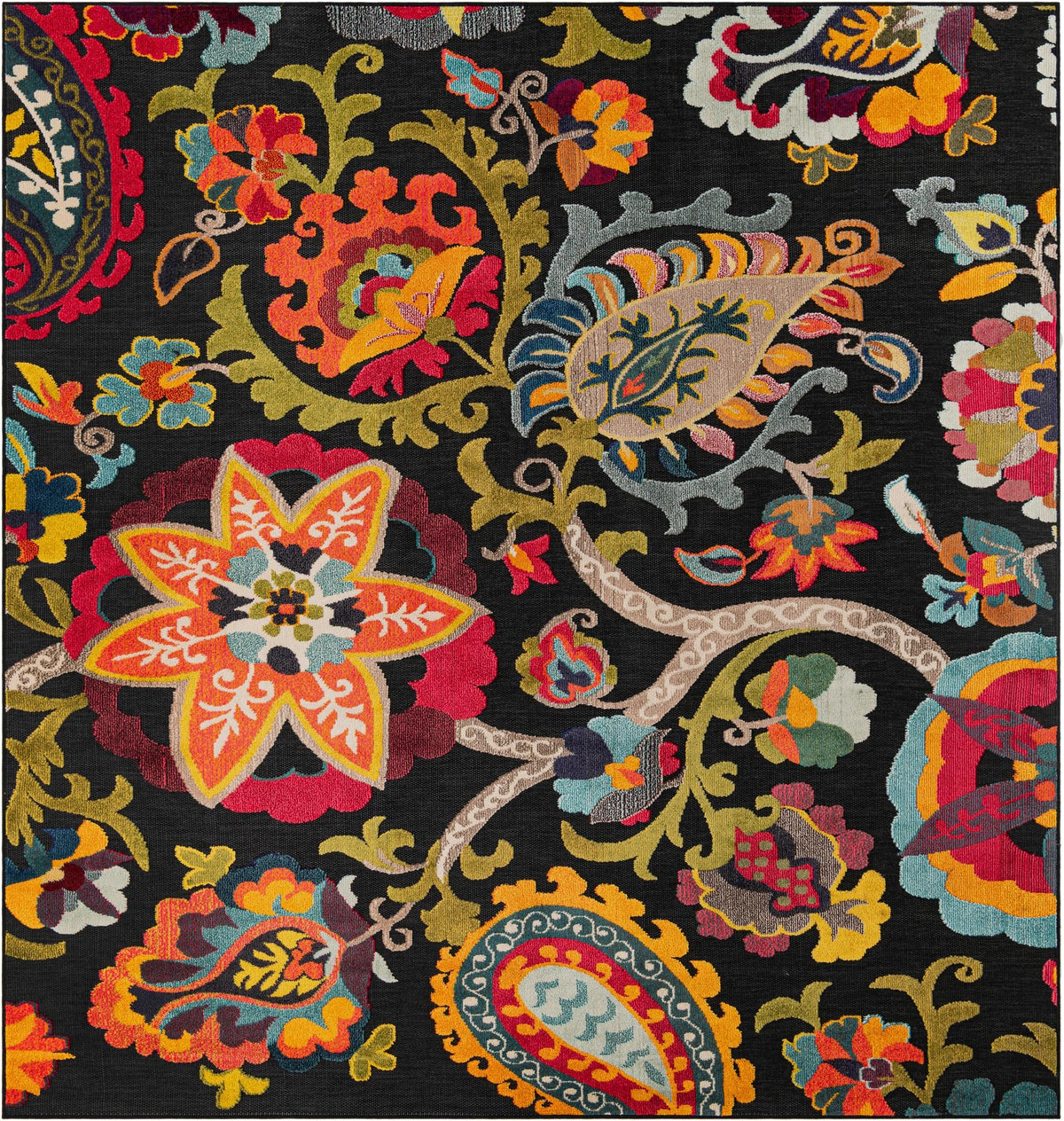 Outdoor Marrakesh Collection Area Rug - Fes Square Multi Black  lifestyle 108