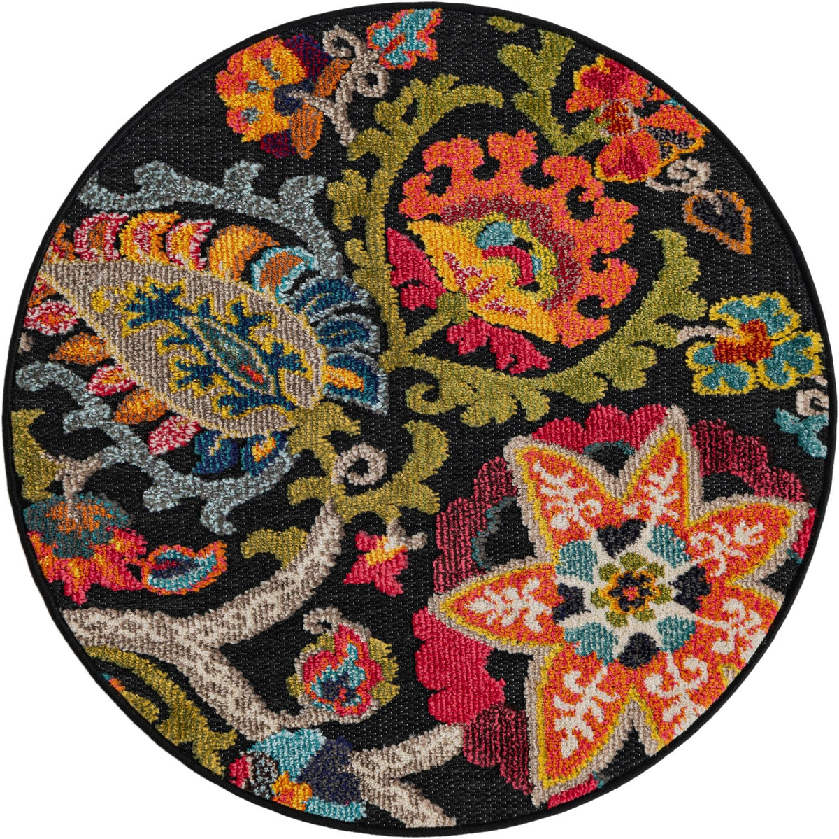 Outdoor Marrakesh Collection Area Rug - Fes Round Multi Black  lifestyle 109