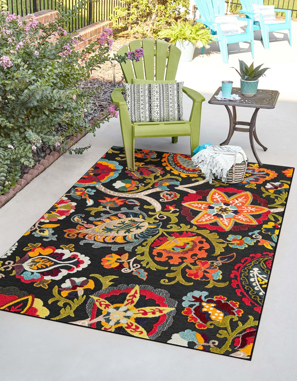 Outdoor Marrakesh Collection Area Rug - Fes Rectangle Multi Black  lifestyle 3