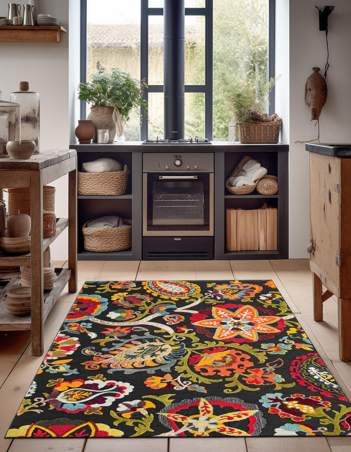 Outdoor Marrakesh Collection Area Rug - Fes Rectangle Multi Black  lifestyle 5
