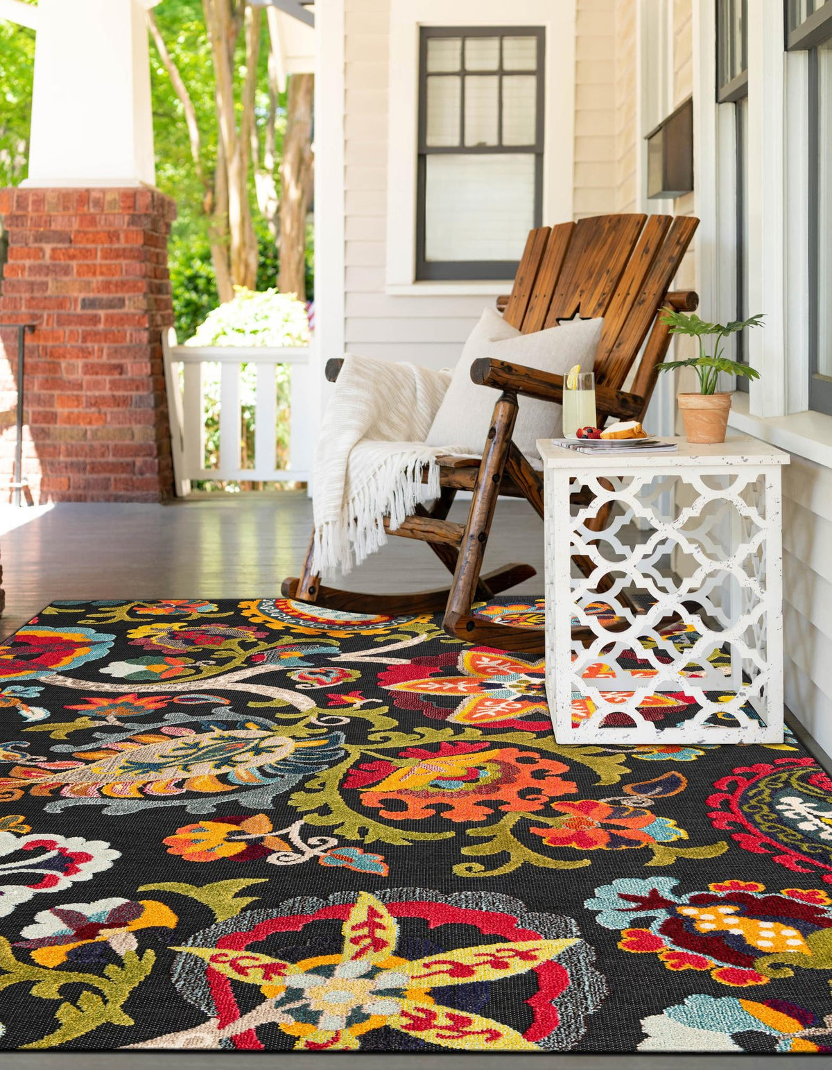 Outdoor Marrakesh Collection Area Rug - Fes Rectangle Multi Black  lifestyle 7
