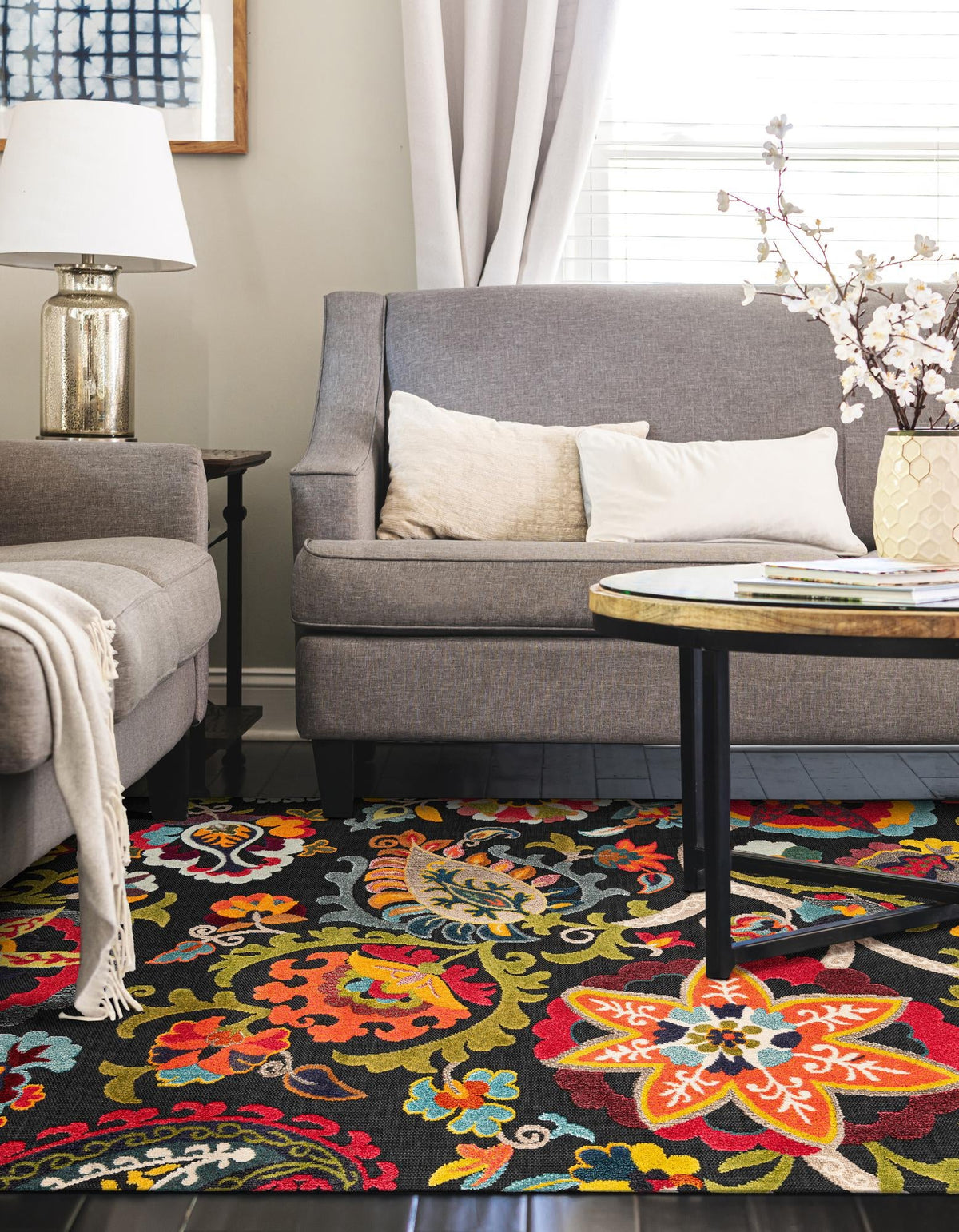 Outdoor Marrakesh Collection Area Rug - Fes Rectangle Multi Black  lifestyle 9