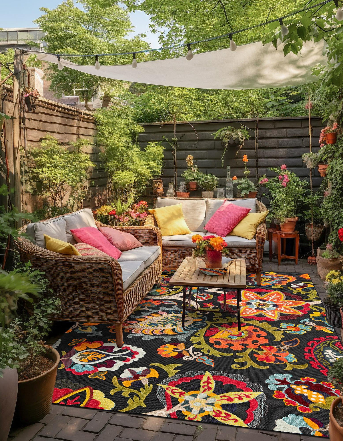 Outdoor Marrakesh Collection Area Rug - Fes Rectangle Multi Black  lifestyle 11