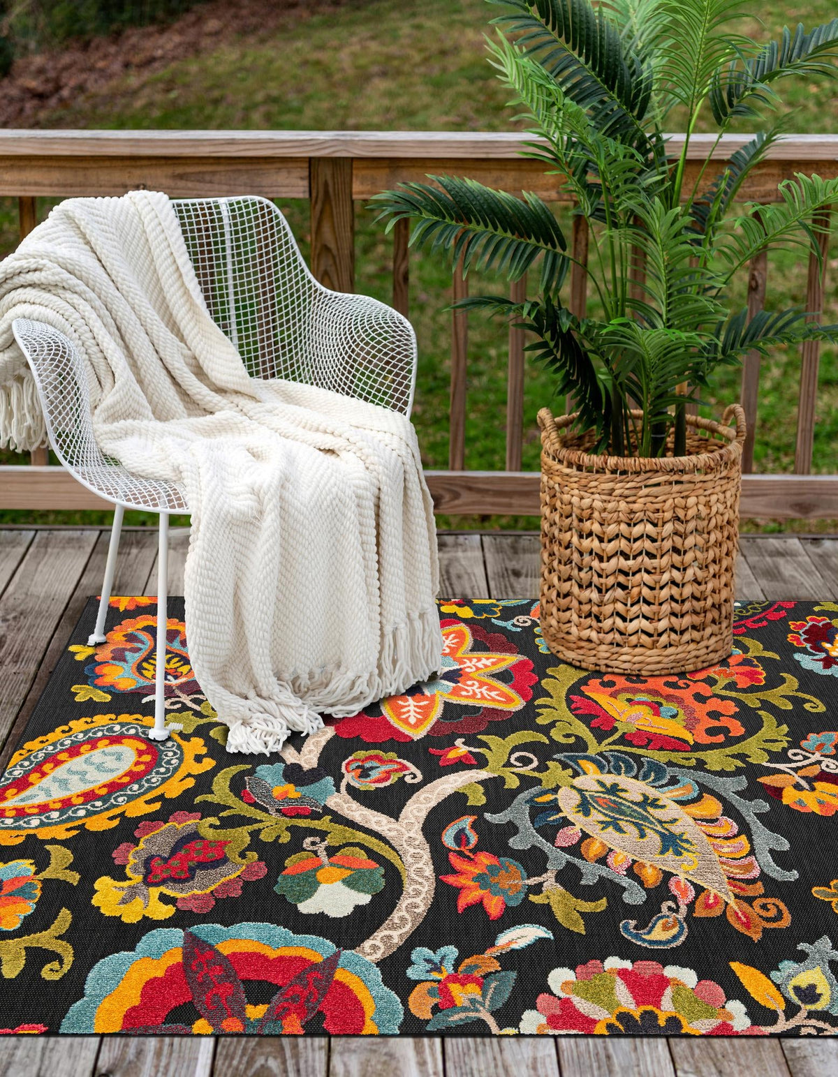 Outdoor Marrakesh Collection Area Rug - Fes Rectangle Multi Black  lifestyle 15
