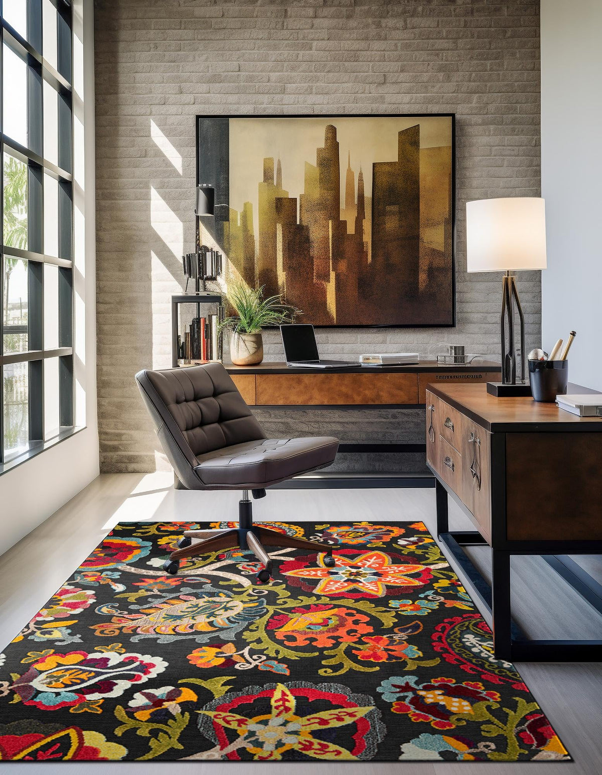 Outdoor Marrakesh Collection Area Rug - Fes Rectangle Multi Black  lifestyle 17
