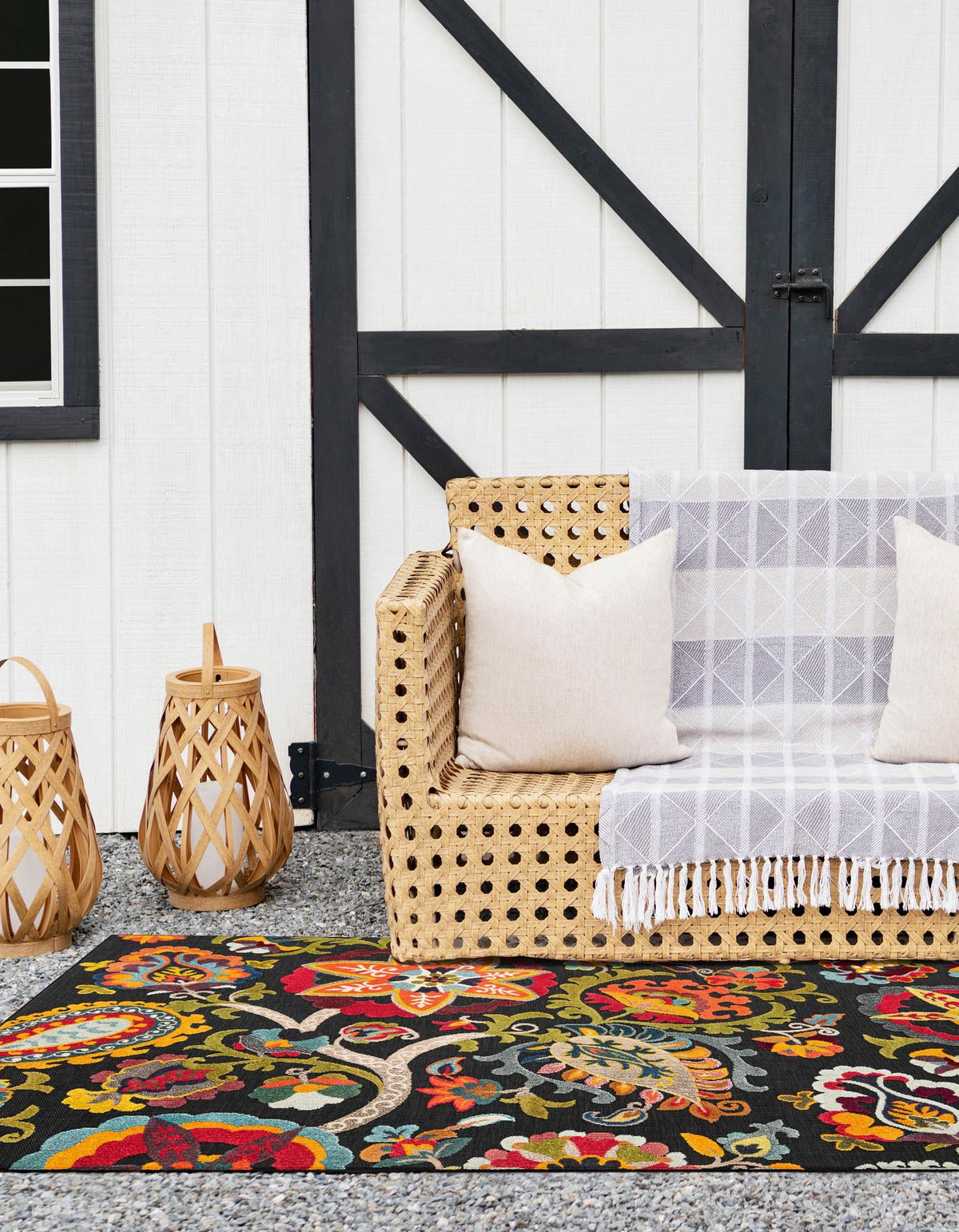 Outdoor Marrakesh Collection Area Rug - Fes Rectangle Multi Black  lifestyle 19