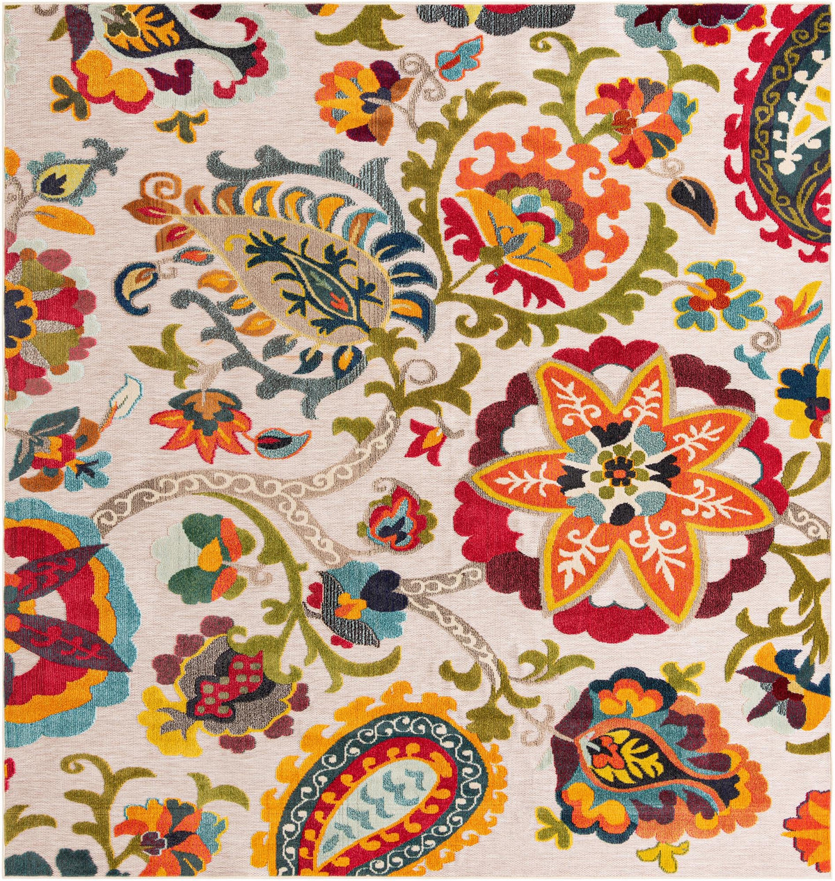 Outdoor Marrakesh Collection Area Rug - Fes Square Multi Beige  lifestyle 111