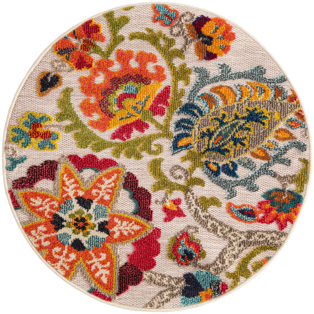 Outdoor Marrakesh Collection Area Rug - Fes Round Multi Beige  lifestyle 112