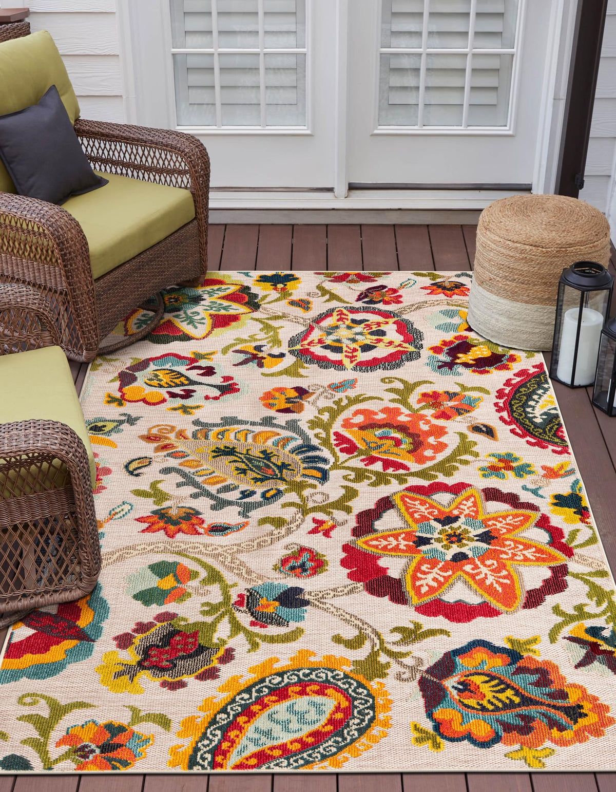 Outdoor Marrakesh Collection Area Rug - Fes Rectangle Multi Beige  lifestyle 2