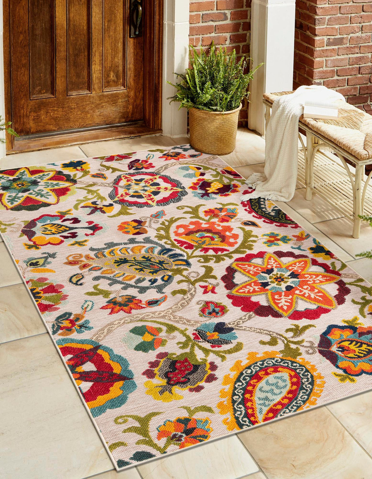 Outdoor Marrakesh Collection Area Rug - Fes Rectangle Multi Beige  lifestyle 6