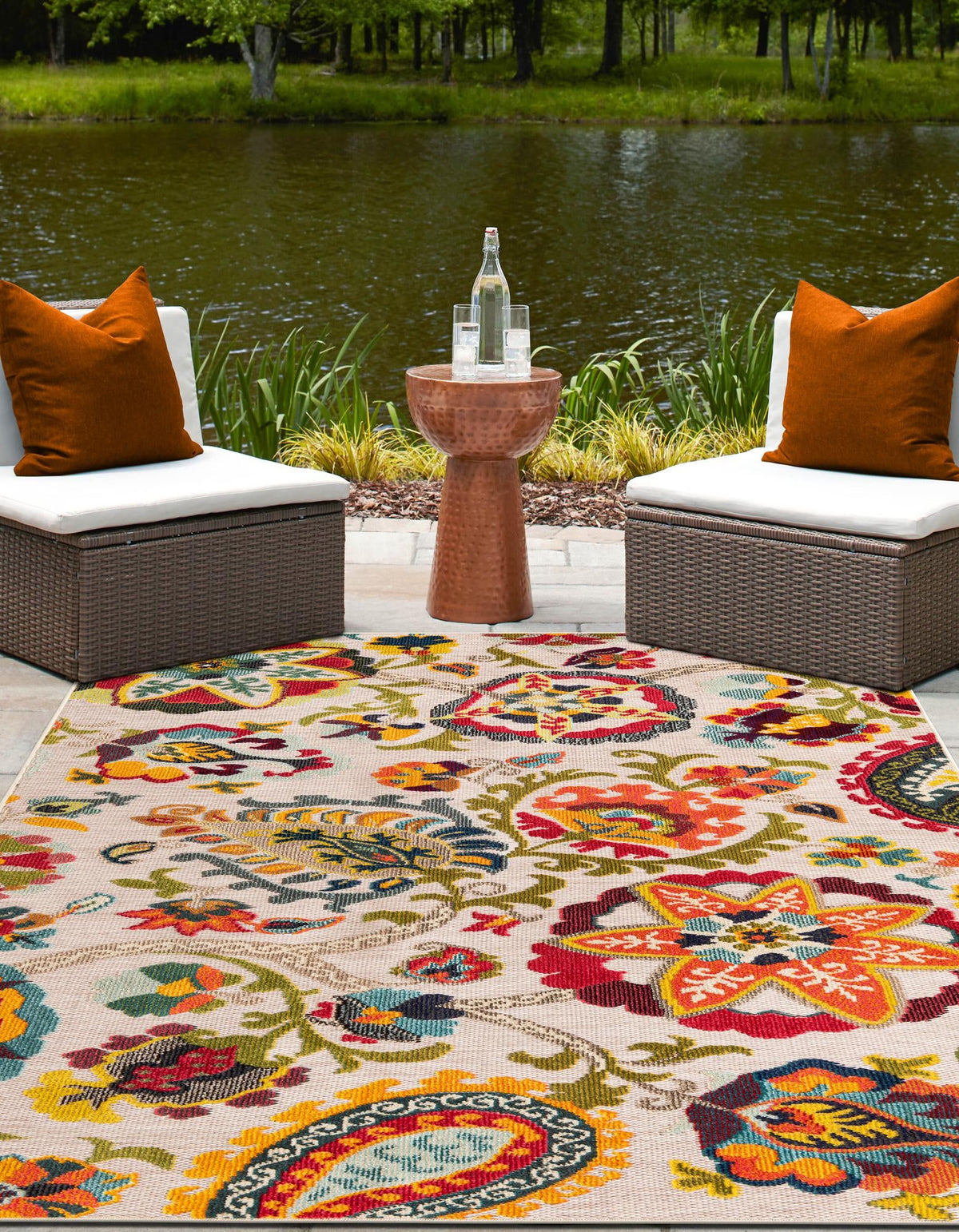 Outdoor Marrakesh Collection Area Rug - Fes Rectangle Multi Beige  lifestyle 10