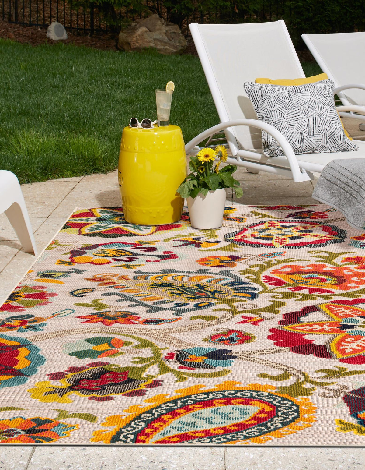 Outdoor Marrakesh Collection Area Rug - Fes Rectangle Multi Beige  lifestyle 14