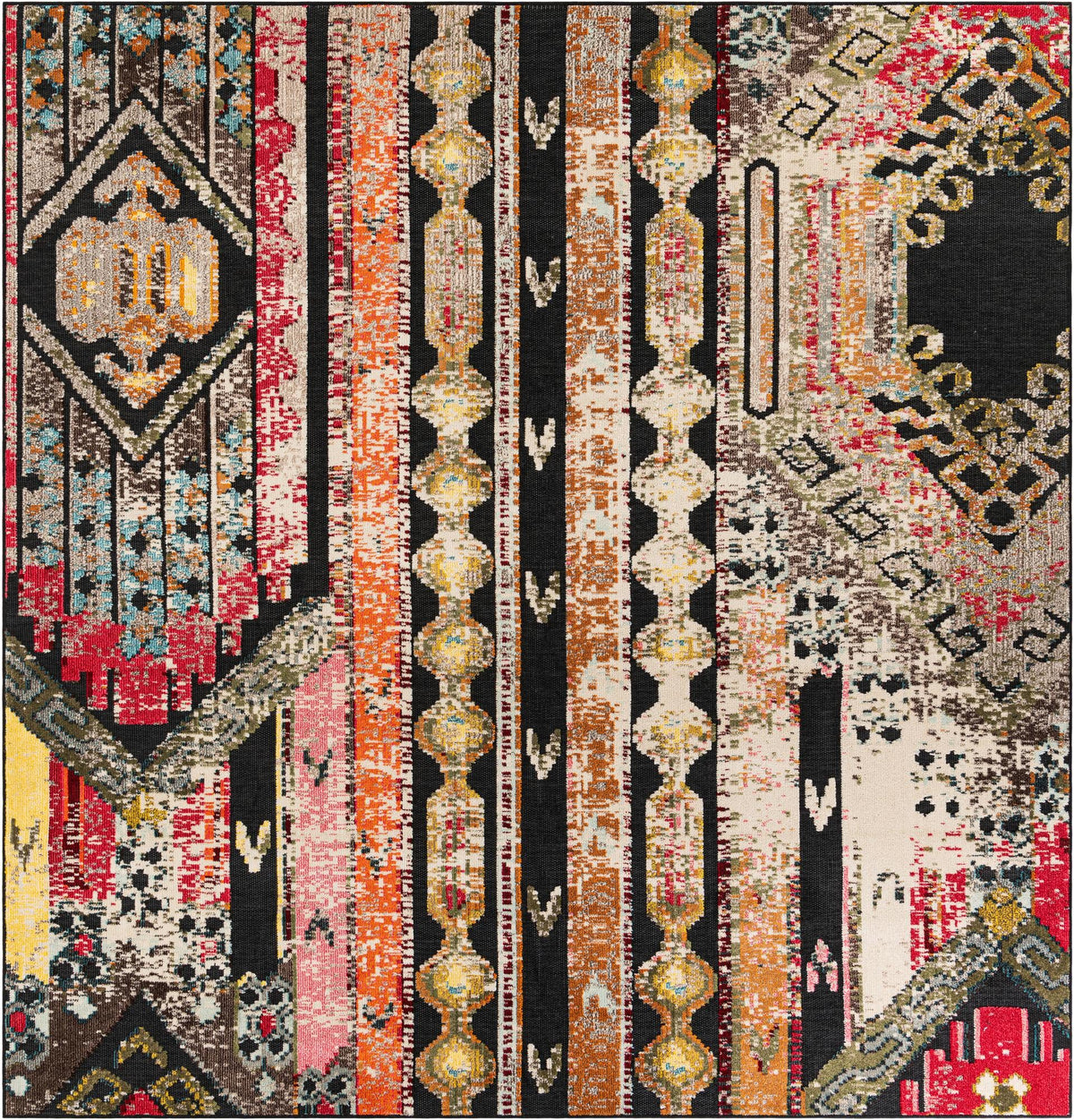 Outdoor Marrakesh Collection Area Rug -  Agadir Square Multi Black  lifestyle 92
