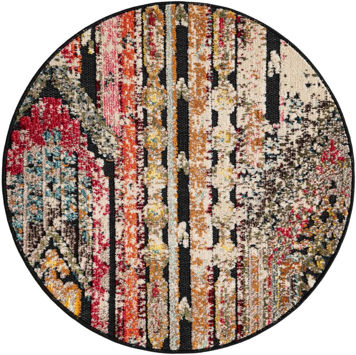 Outdoor Marrakesh Collection Area Rug -  Agadir Round Multi Black  lifestyle 93