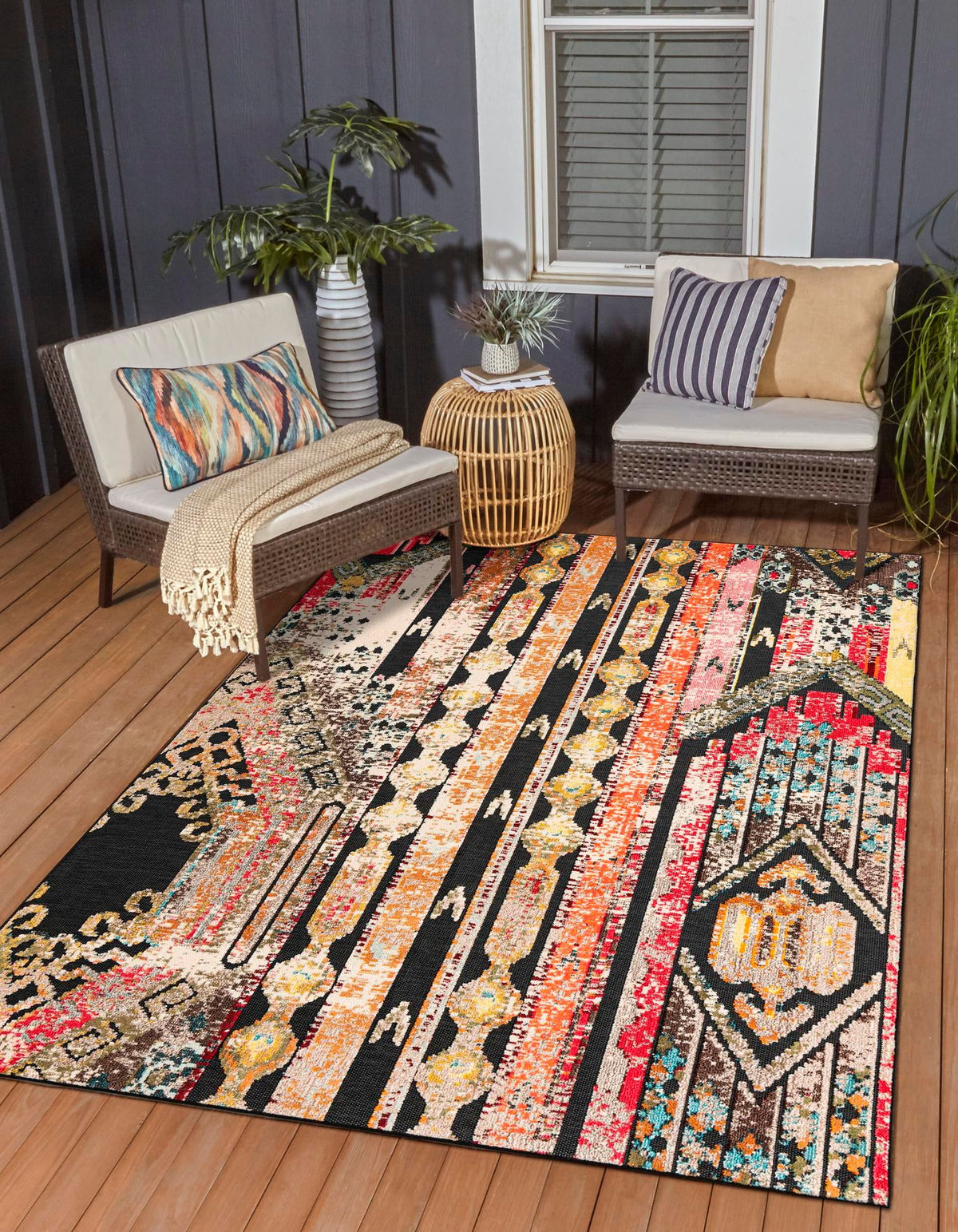 Outdoor Marrakesh Collection Area Rug -  Agadir Rectangle Multi Black  lifestyle 3