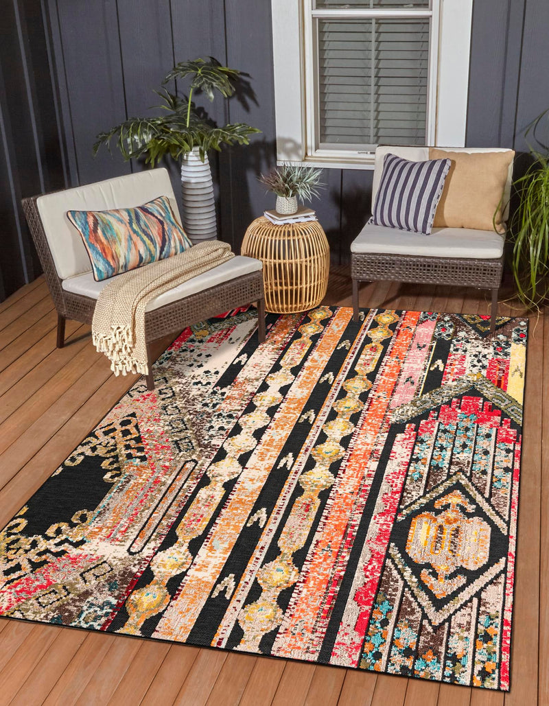 Outdoor Marrakesh Collection Area Rug -  Agadir Rectangle Multi Black  lifestyle 3
