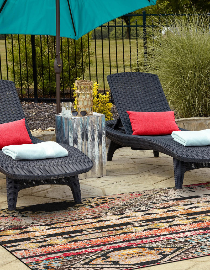 Outdoor Marrakesh Collection Area Rug -  Agadir Rectangle Multi Black  lifestyle 7