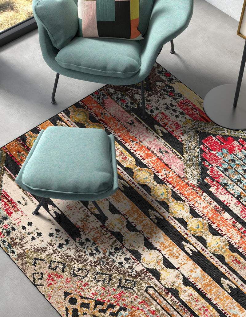 Outdoor Marrakesh Collection Area Rug -  Agadir Rectangle Multi Black  lifestyle 9