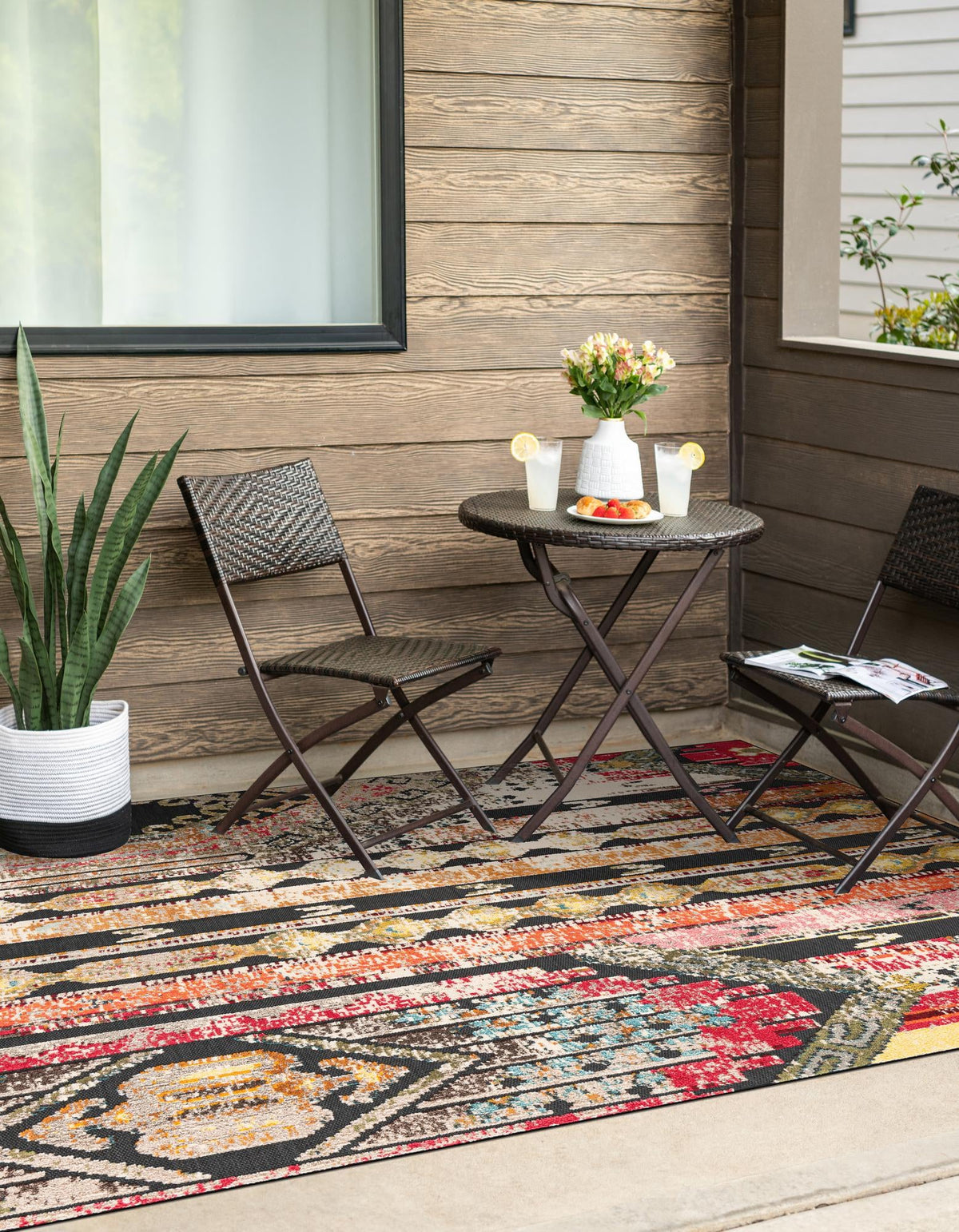 Outdoor Marrakesh Collection Area Rug -  Agadir Rectangle Multi Black  lifestyle 11