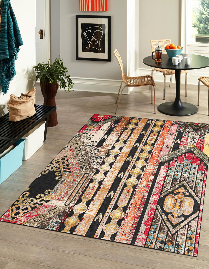 Outdoor Marrakesh Collection Area Rug -  Agadir Rectangle Multi Black  lifestyle 13