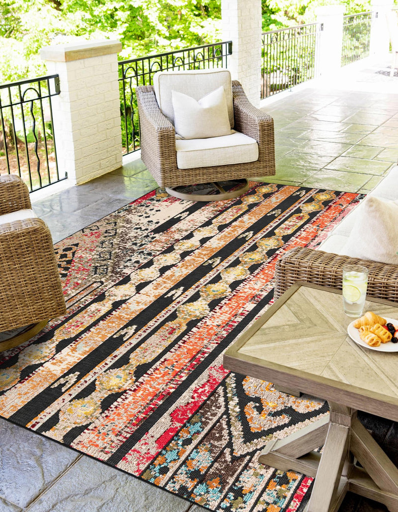 Outdoor Marrakesh Collection Area Rug -  Agadir Rectangle Multi Black  lifestyle 15