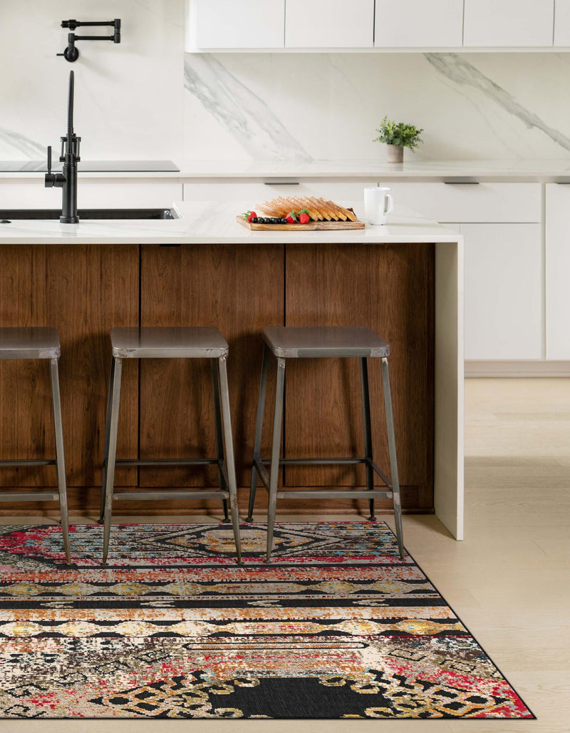 Outdoor Marrakesh Collection Area Rug -  Agadir Rectangle Multi Black  lifestyle 17