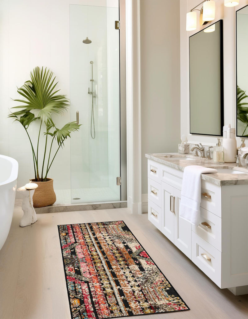 Outdoor Marrakesh Collection Area Rug -  Agadir Runner Multi Black  lifestyle 52